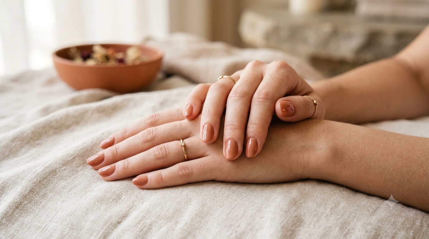 Close-up of a fresh manicure in natural light at Magnolia Nail Studio